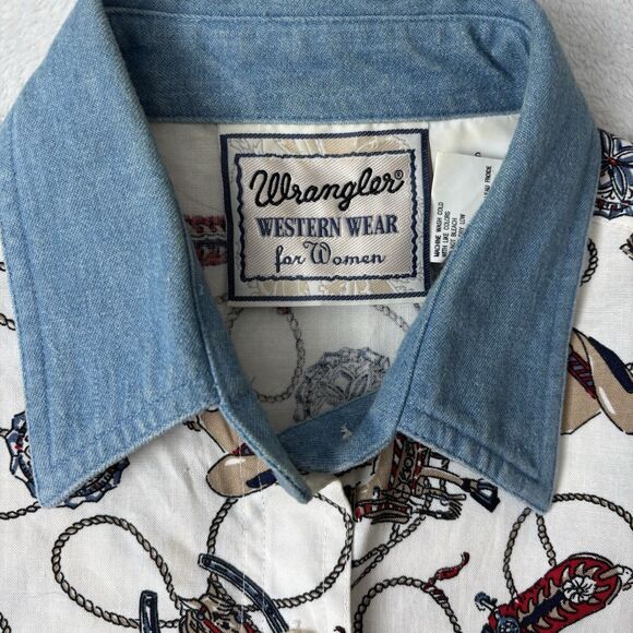 Wrangler Shirt Womens Size Small Western Wear Cowboy Boots Button Up Rodeo VTG - Picture 3 of 11